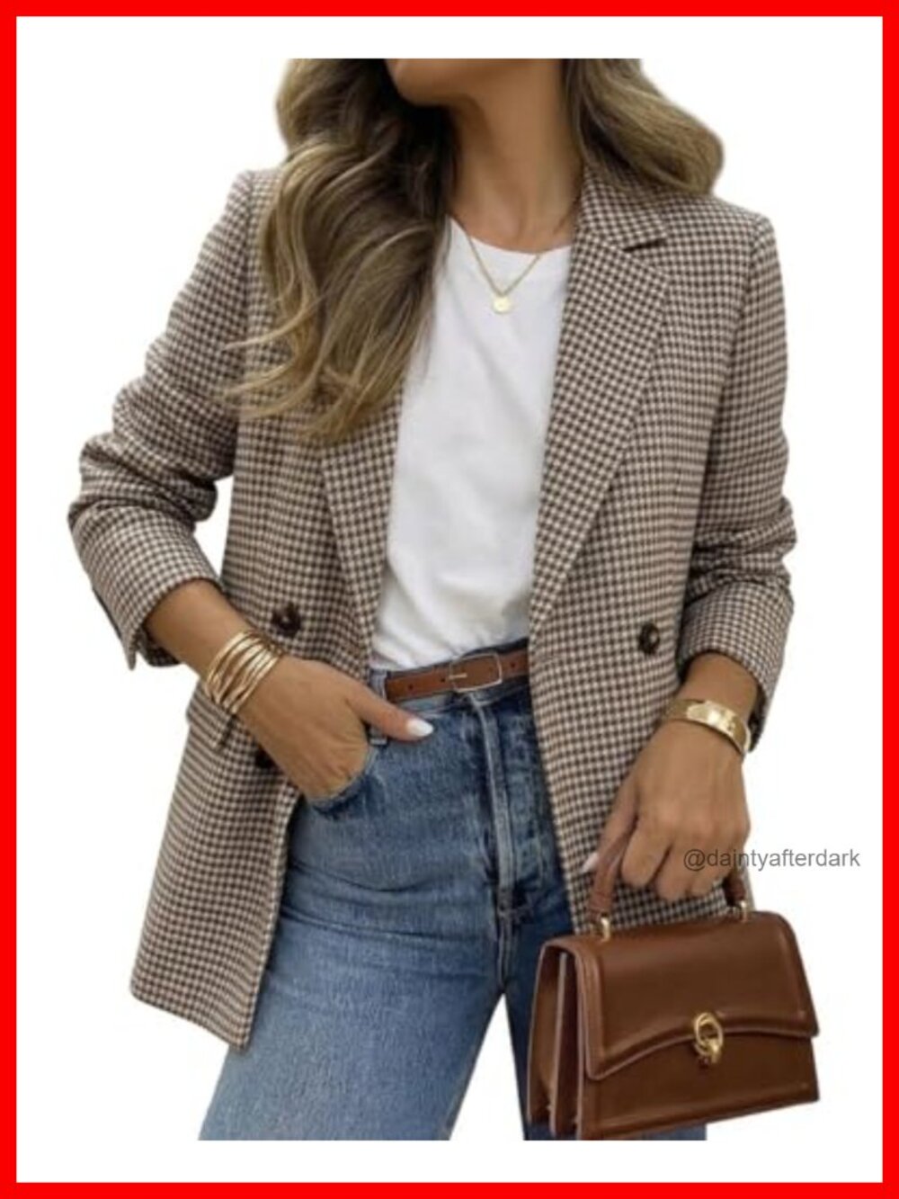 Women's Oversized Plaid Tweed Blazer Boyfriend Jacket Business Casual